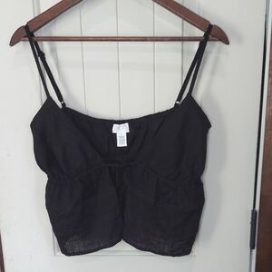 Full Tilt Black Camisole Linen Blend Top